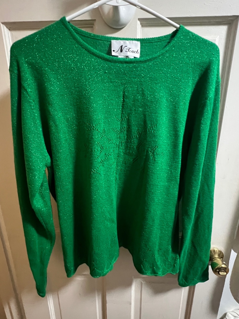 N Touch Women's Green Crewneck Sweater with Sparkle